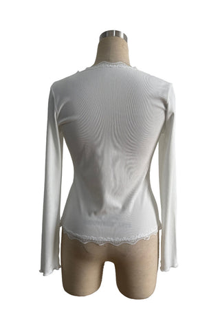 Lace-Trim Button-Front Blouse