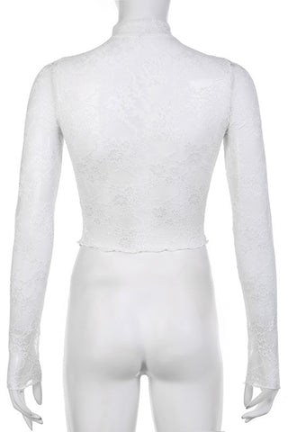 High-Neck Lace Long Sleeve Blouse