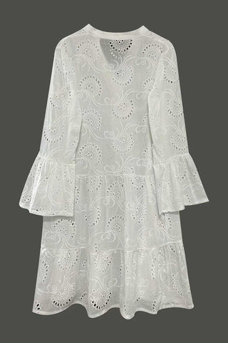 Eyelet Button-Front Casual Dress