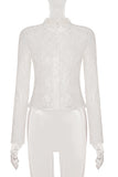 Lace Button-Front Long Sleeve Top