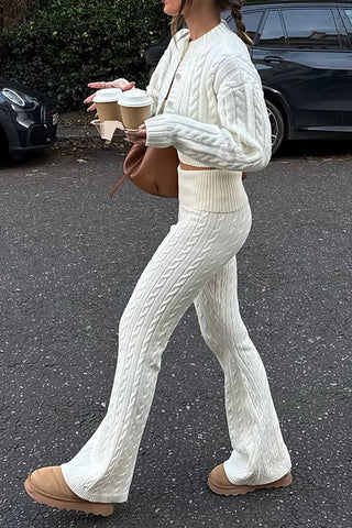 Button-Front Cable Knit Pants Set
