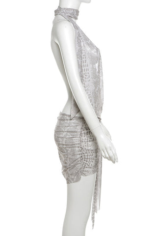 Halter Neck Cocktail Dress with Scarf