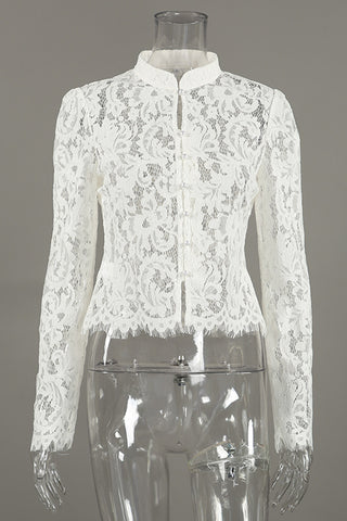 Elegant Lace Button-Front Blouse