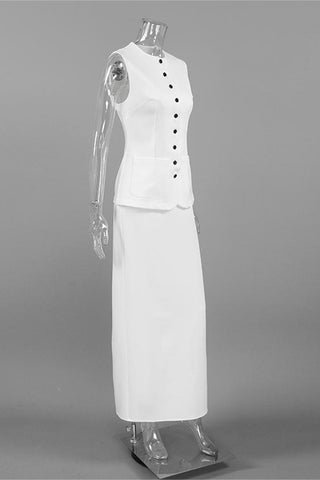 Buttoned Skirt Set Elegance