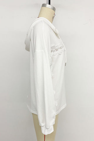 Lace-Accent Hoodie Sweatshirt