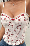 Floral Ruffle Trimmed Corset Tank