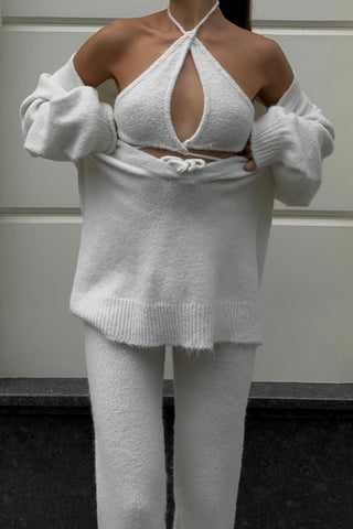 V-Neck Pullover & Halter Top Pants Set