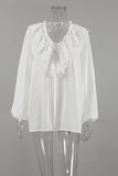 Ruffle-Trimmed Blouse with Flowy Sleeves