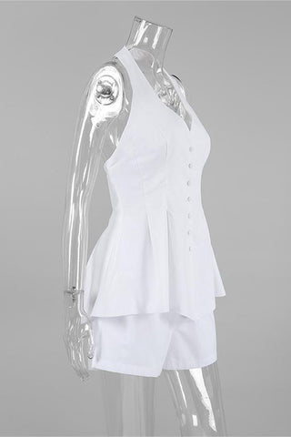 Halter Neck Button-Front Short Set