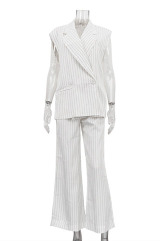 Double-Breasted Striped Pant Set