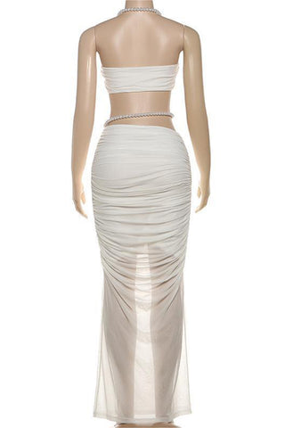 Pearl-Embellished Skirt Set