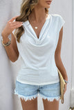 Flutter Sleeve Rhinestone Draped Neck Top