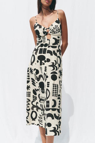 Abstract Print Sundress with Cutout Detail