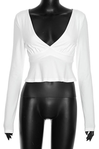 V-Neck Long Sleeve Peplum Blouse
