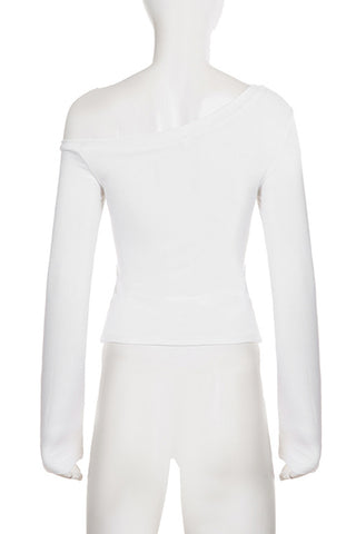 Asymmetric Button-Detail Long Sleeve Top