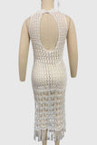Fringe-Trim Crochet Cover-Up Dress