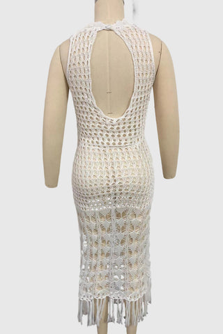 Fringe-Trim Crochet Cover-Up Dress