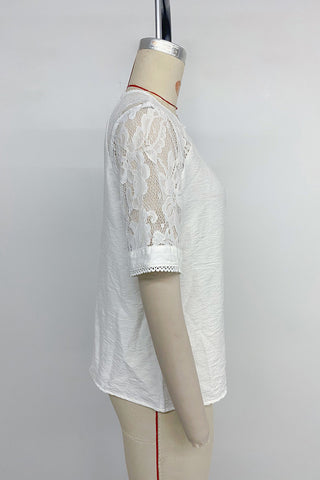 Lace-Sleeve Casual Blouse
