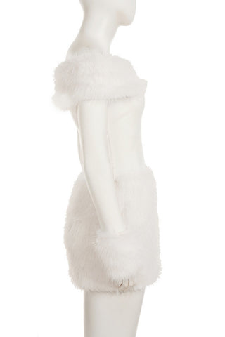 Off-Shoulder Faux Fur Mini Dress