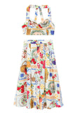Printed Cropped Top and Skirt Set
