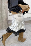 Polka Dot Midi Skirt with Lace Detail