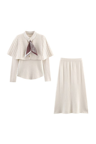 Elegant Two-Piece Skirt Set with Knit Details