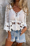Crochet Lace-Up Blouse