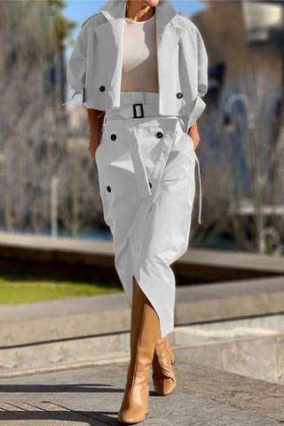 Chic Double-Breasted Skirt Set