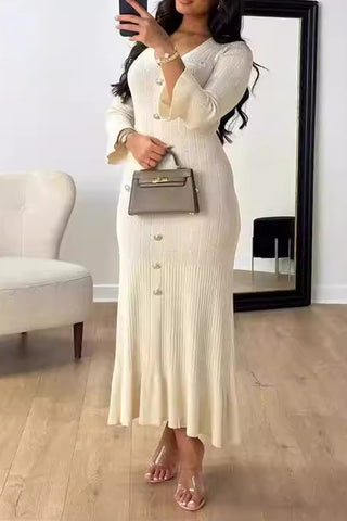 Button-Front Knit Casual Dress
