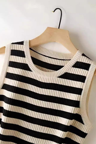 Striped Sleeveless Knit Tank