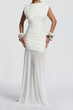 Ruched Sheer Panel Maxi Dress