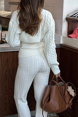 Button-Front Cable Knit Pants Set