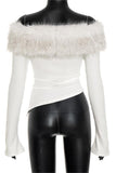 Off-Shoulder Fur Trim Blouse
