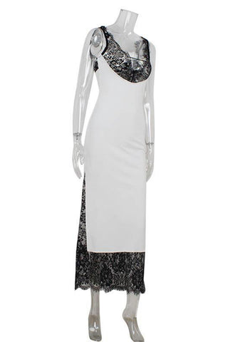 Lace-Trim Sleeveless Midi Dress