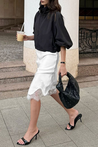 Elegant Lace Hem Midi Skirt