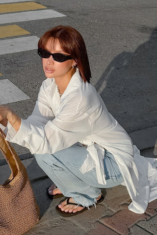 Longline Button-Up Shirt Blouse