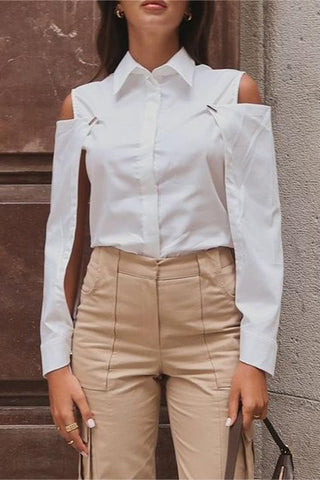 Cold Shoulder Button-Up Blouse