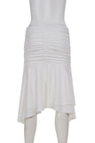 Ruched Midi Skirt with Asymmetrical Hem