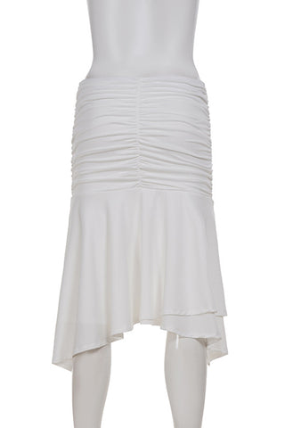 Ruched Midi Skirt with Asymmetrical Hem