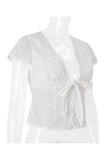 Lace-Trimmed Tie-Front Blouse
