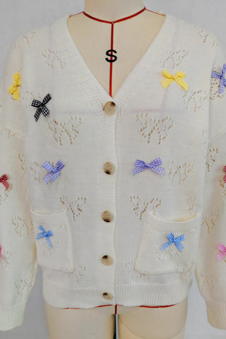 Buttoned Cardigan With Bow Accents