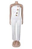 Strapless Button Wide-Leg Jumpsuit
