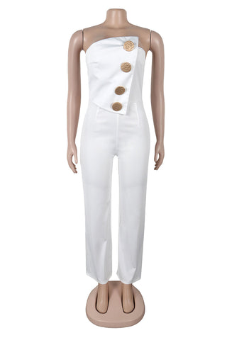 Strapless Button Wide-Leg Jumpsuit