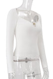 Elegant Long-Sleeve Blouse with Metal Accent