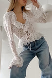 Floral Ruffle Tie-Front Blouse