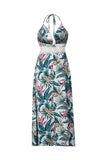 Tropical Print Halter Maxi Dress