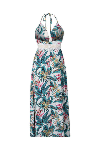 Tropical Print Halter Maxi Dress