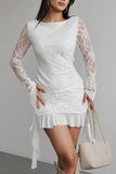 Ruched Lace Mini Dress with Flare Accents
