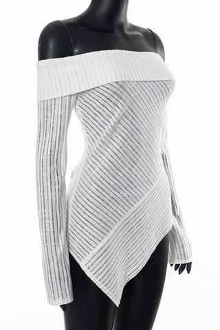Off-Shoulder Asymmetrical Ribbed T-Shirt