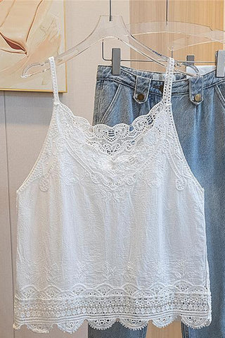 Lace-Trimmed Spaghetti Strap Blouse